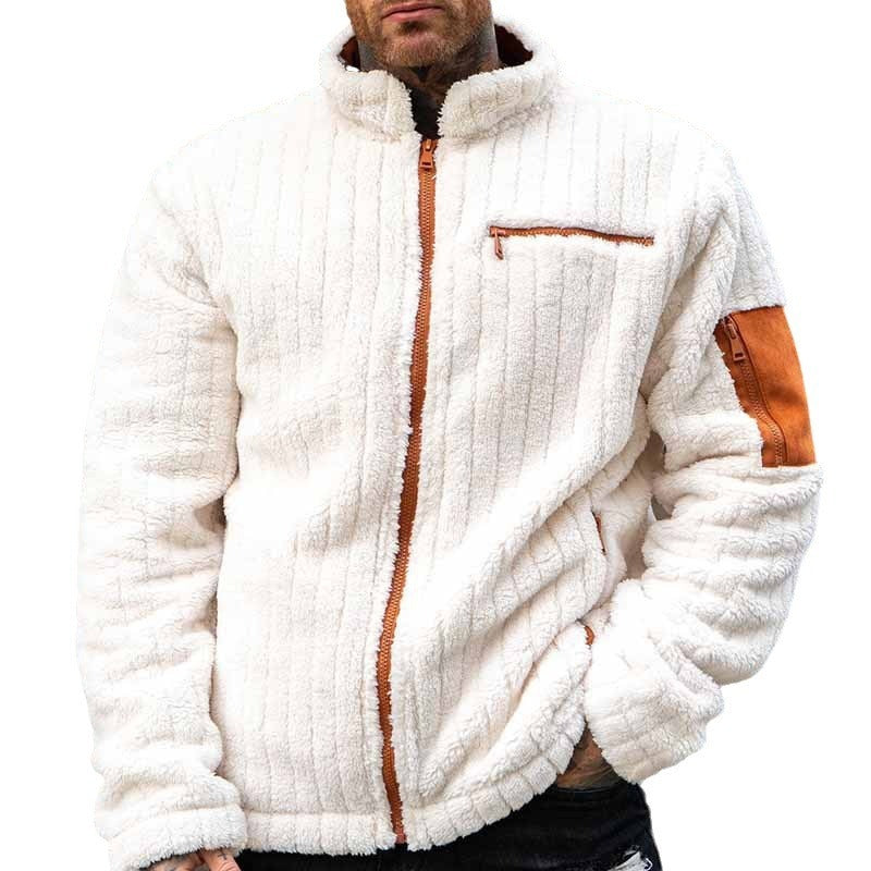 Color Collision Design Plush Jacket For Men