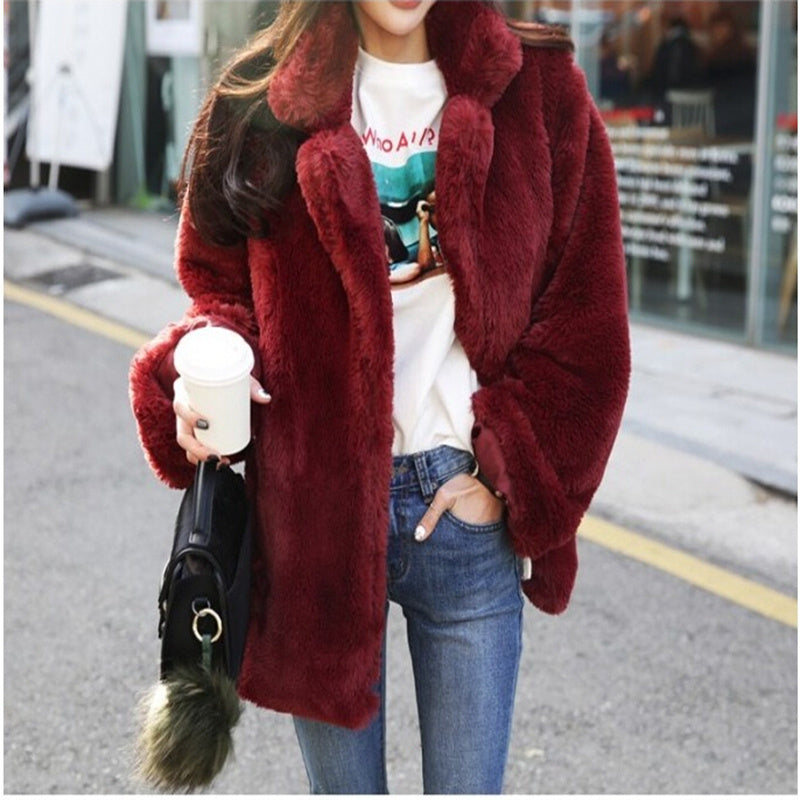 Winter Korean Female Fur Coat Short Soft Rabbit Fur Jacket Long-Sleeved Shaggy Thicken Warm Women Fashion Outwear