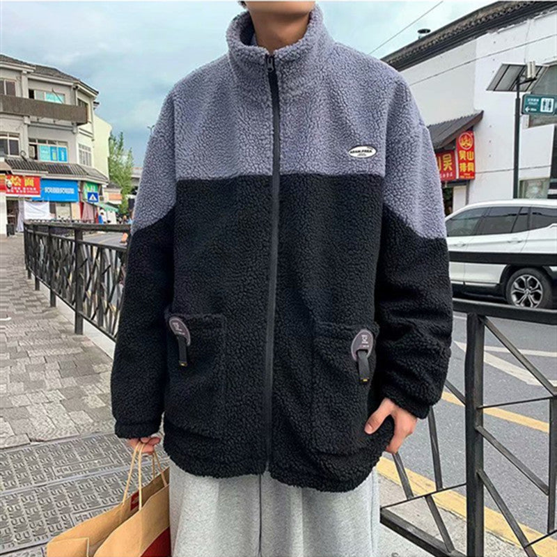 Thick Cotton Coat Men's Loose Hong Kong Style Wild Lamb wool coat Korean version