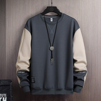 Color Block Sweater Men's Long-Sleeved Trendy Loose Plus Size Top