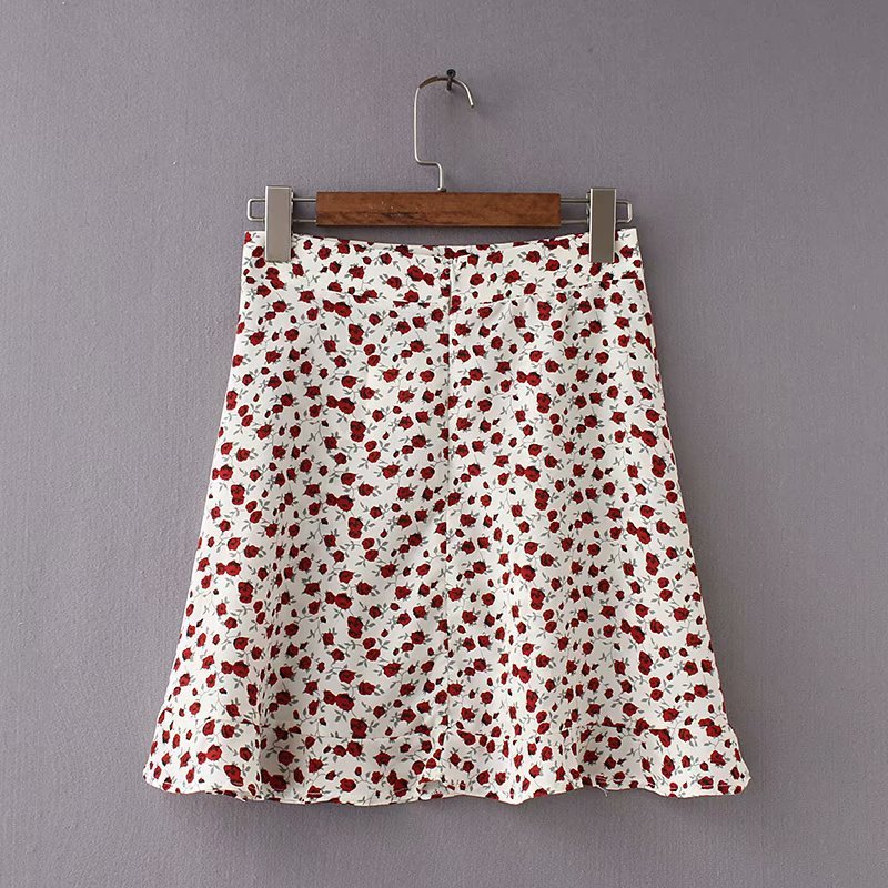 European and American smart lotus hem mini flower skirt short skirt high waist sexy A-shaped skirt half-length skirt summer