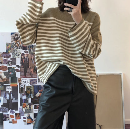 Women's soft waxy striped sweater