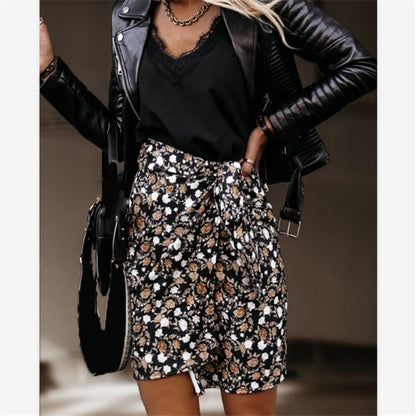 High Waist Half-Length Stitching Leopard Print Skirt