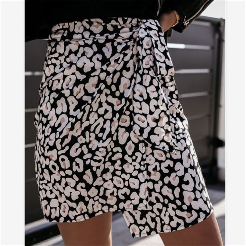 High Waist Half-Length Stitching Leopard Print Skirt