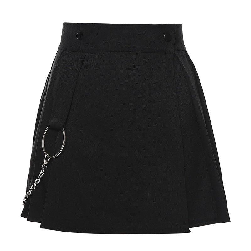 Women's Autumn And Winter New Style  Solid Color High Waist Stitching Pleated Skirt