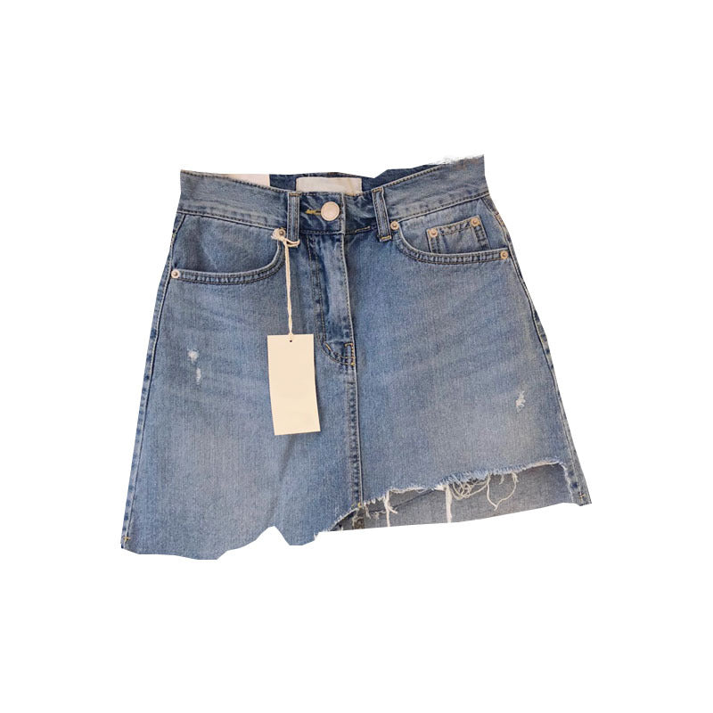 Spring And Summer New Korean Version Of Thin Irregular High-Waisted A-Line Denim Skirt