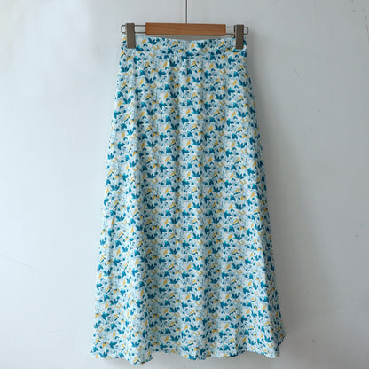 Floral Print Mid-Length Chiffon Skirt Korean Style A-Line Skirt