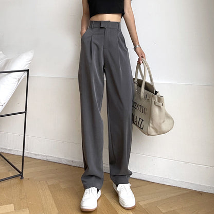 High Waist Wide Leg Suit Pants For Female Students Loose