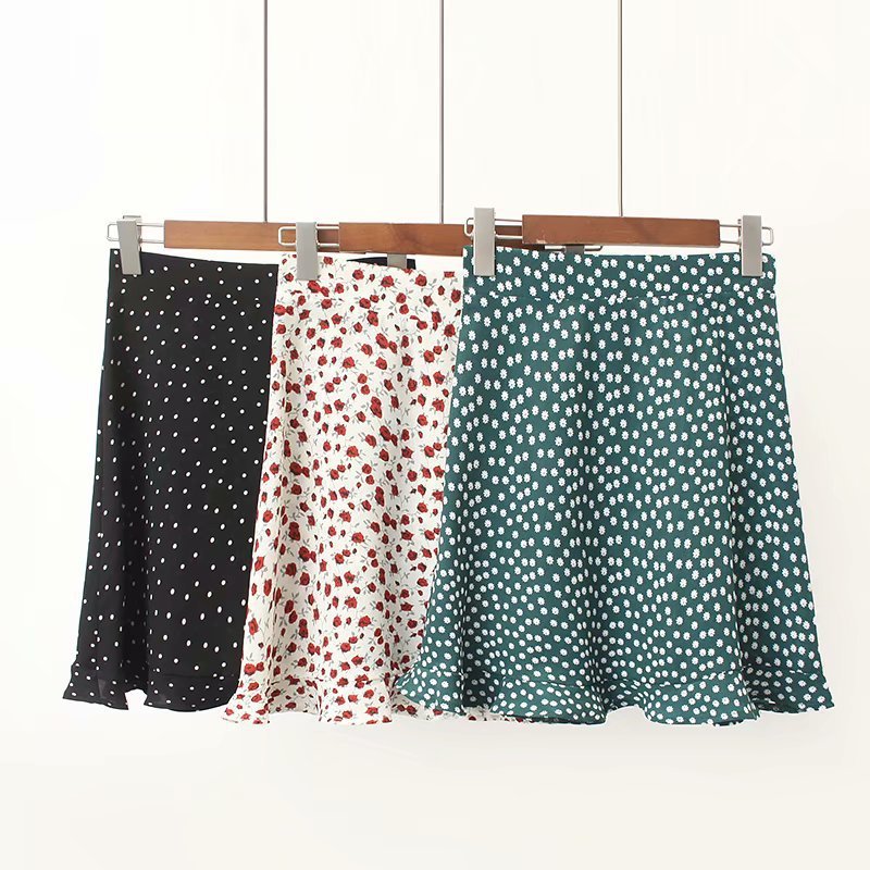 European and American smart lotus hem mini flower skirt short skirt high waist sexy A-shaped skirt half-length skirt summer