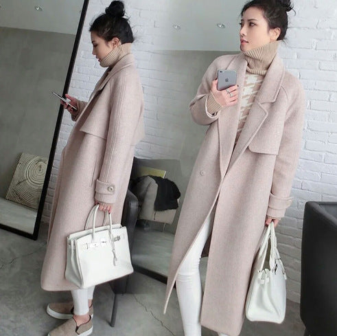 Women's Black Overcoat Mid-length Thick Loose Slim-fit Woolen Coat