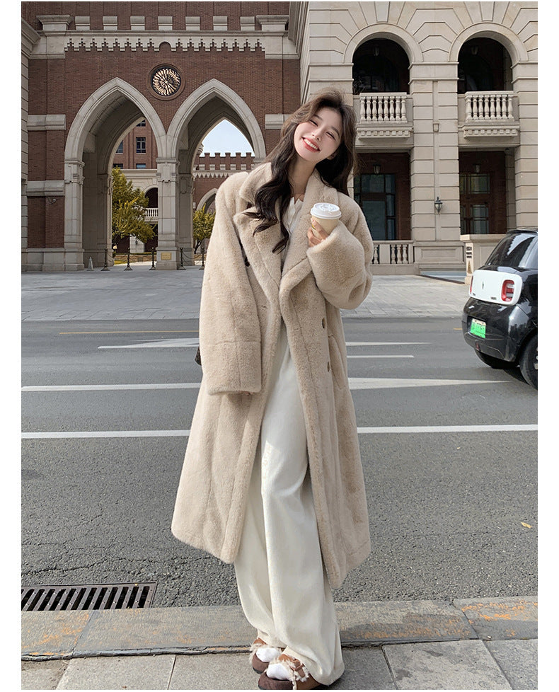 Extended Thickened Suit Collar Lamb Wool Coat