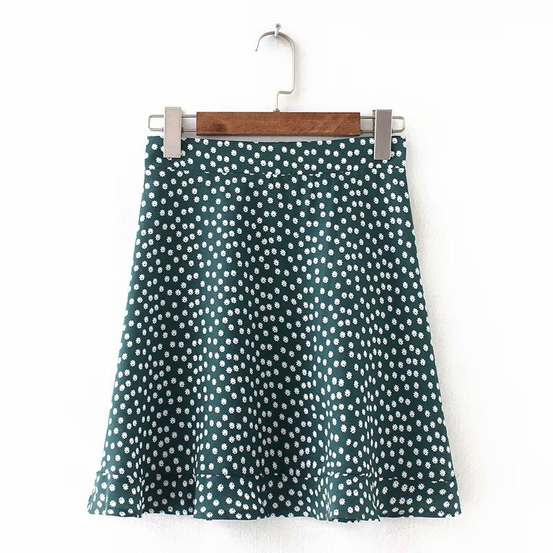 European and American smart lotus hem mini flower skirt short skirt high waist sexy A-shaped skirt half-length skirt summer