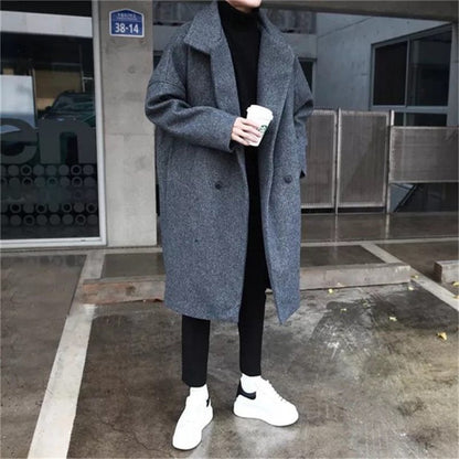 Men's loose thick woolen coat