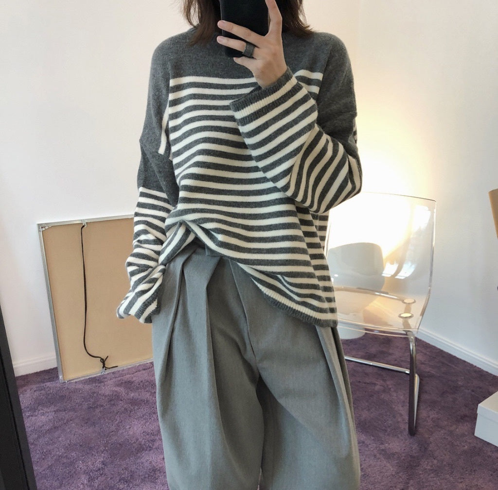 Women's soft waxy striped sweater