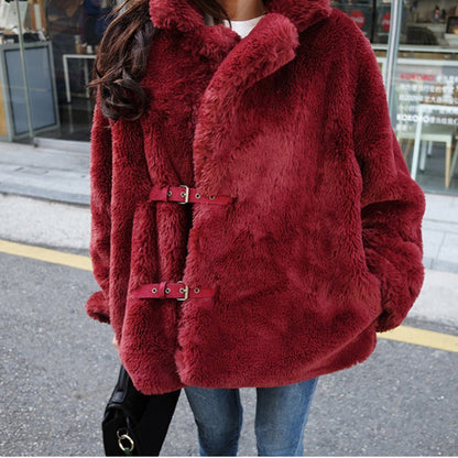 Winter Korean Female Fur Coat Short Soft Rabbit Fur Jacket Long-Sleeved Shaggy Thicken Warm Women Fashion Outwear