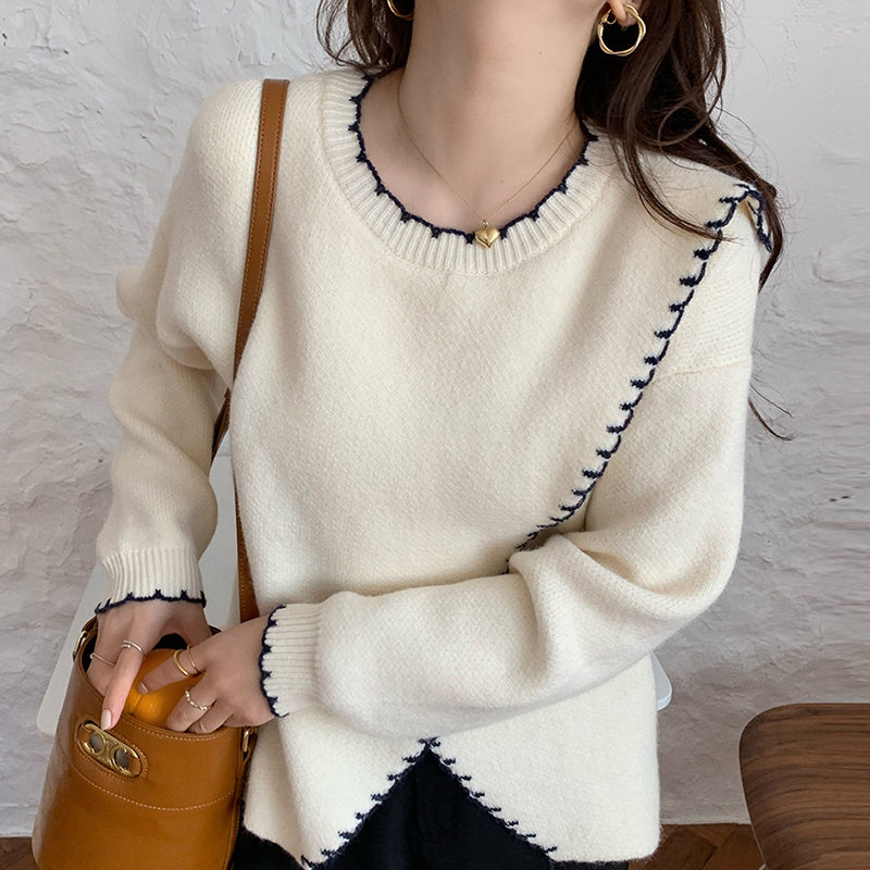 Women's Side Slit Loose All Match Long Sleeve Knitted Sweater