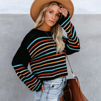 Ladies striped rainbow sweater