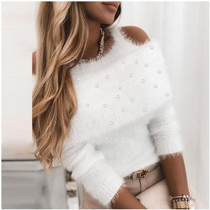 Solid Color Shoulder Strap One-neck Sweater