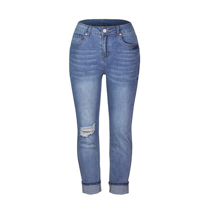 Cut Stretch Mid-waist Jeans Women's Trousers Are Super Hot