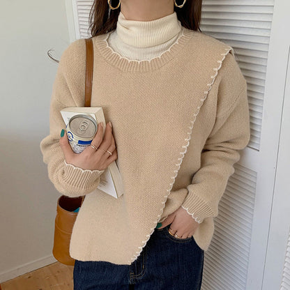 Women's Side Slit Loose All Match Long Sleeve Knitted Sweater