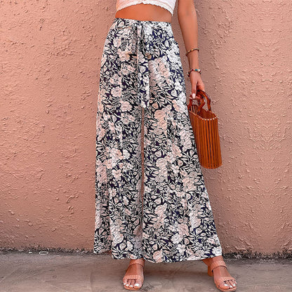 Summer New Women's Printed High-waisted Bootcut Pants