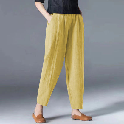 Vintage Art Nine Part Loose Thin Elastic Waist Wide Leg Pants