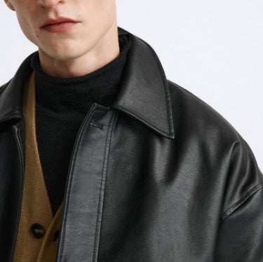 Men's Faux Leather Square Jacket