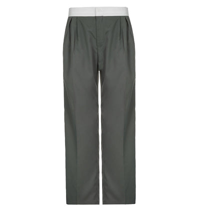 Casual Loose Straight Fit Colorblock Casual Woven Trousers