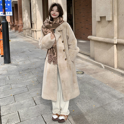 Extended Thickened Suit Collar Lamb Wool Coat