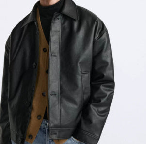 Men's Faux Leather Square Jacket