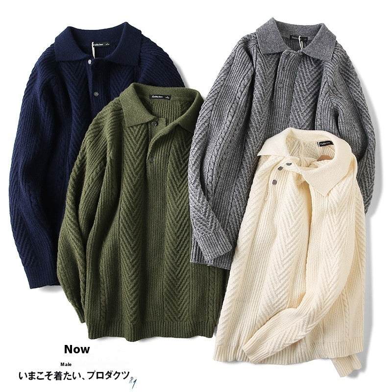 Fall Winter Polo Collar Pullover Sweater