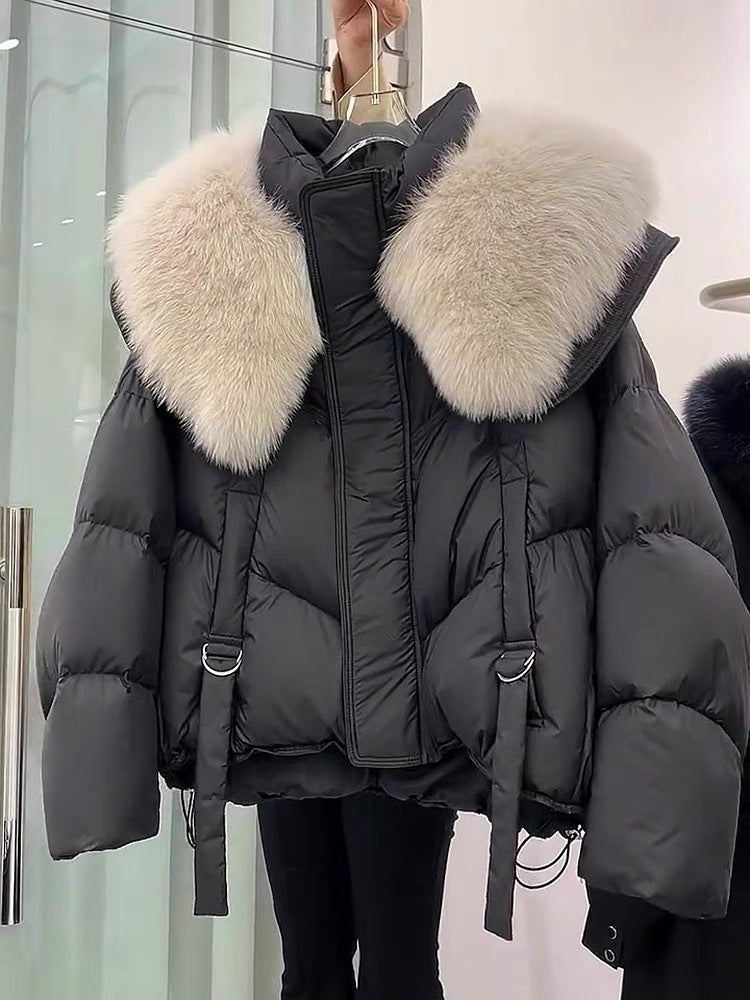 Winter Black Cotton-padded Clothes Coat For Women