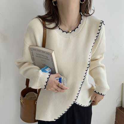 Women's Side Slit Loose All Match Long Sleeve Knitted Sweater