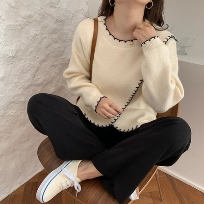 Women's Side Slit Loose All Match Long Sleeve Knitted Sweater